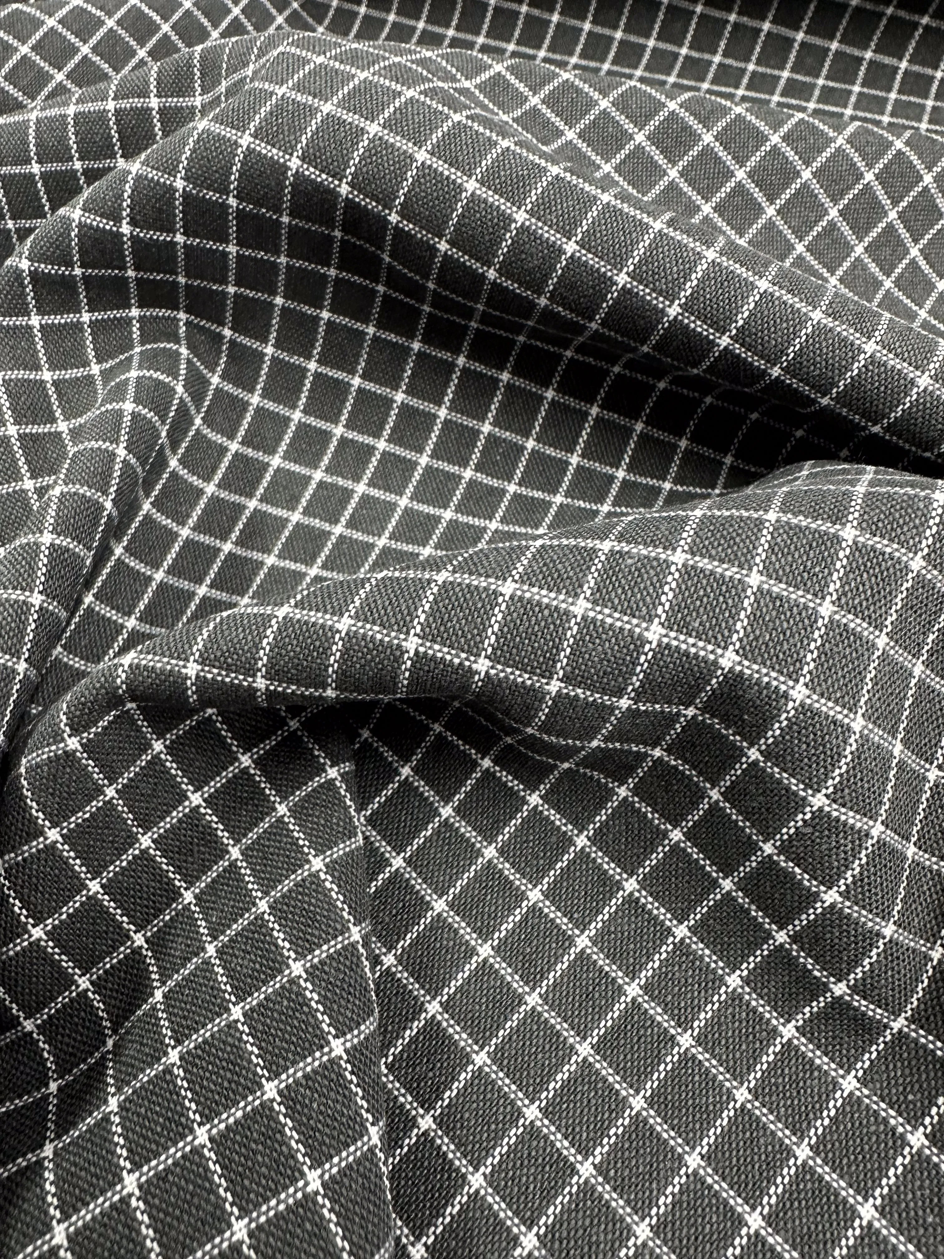 Linen Rayon Grid - Charcoal - 145cm