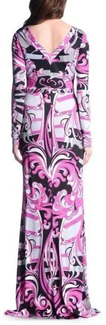 Long Printed Silk Gown in Purple