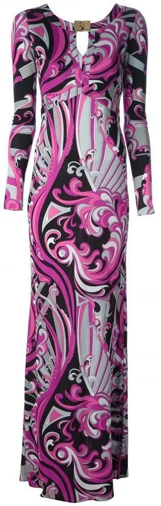 Long Printed Silk Gown in Purple