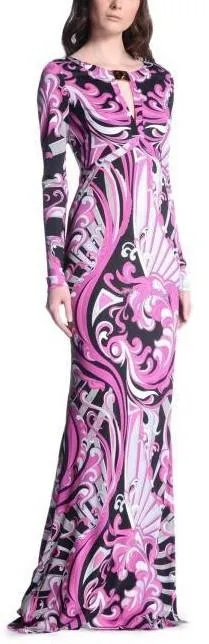 Long Printed Silk Gown in Purple