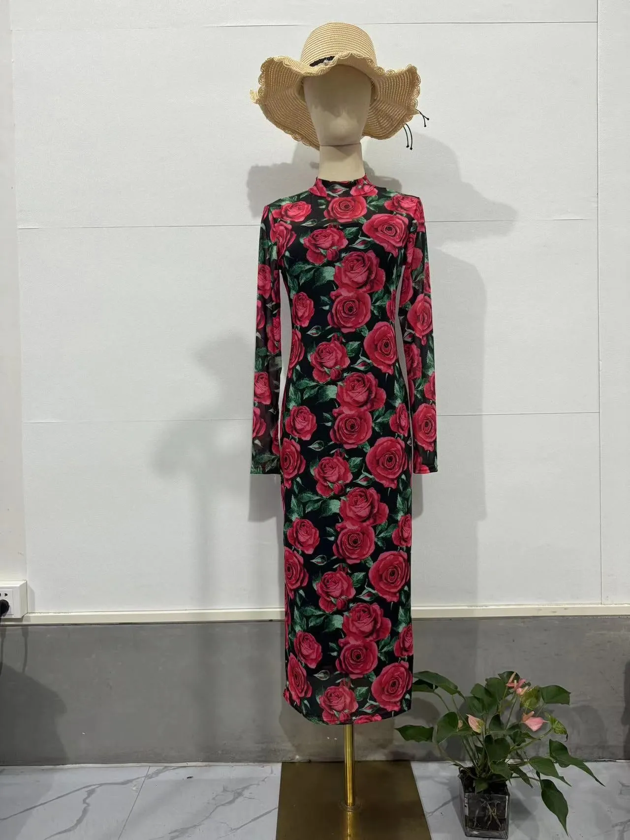 Long Sleeve Floral Print Midi Dress Wholesale Womens Clothing N3823122100005