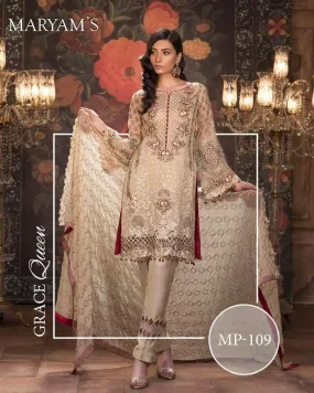 Maryam's Chiffon Dresses - Embroidered Chiffon Dupatta - Replica - Unstitched