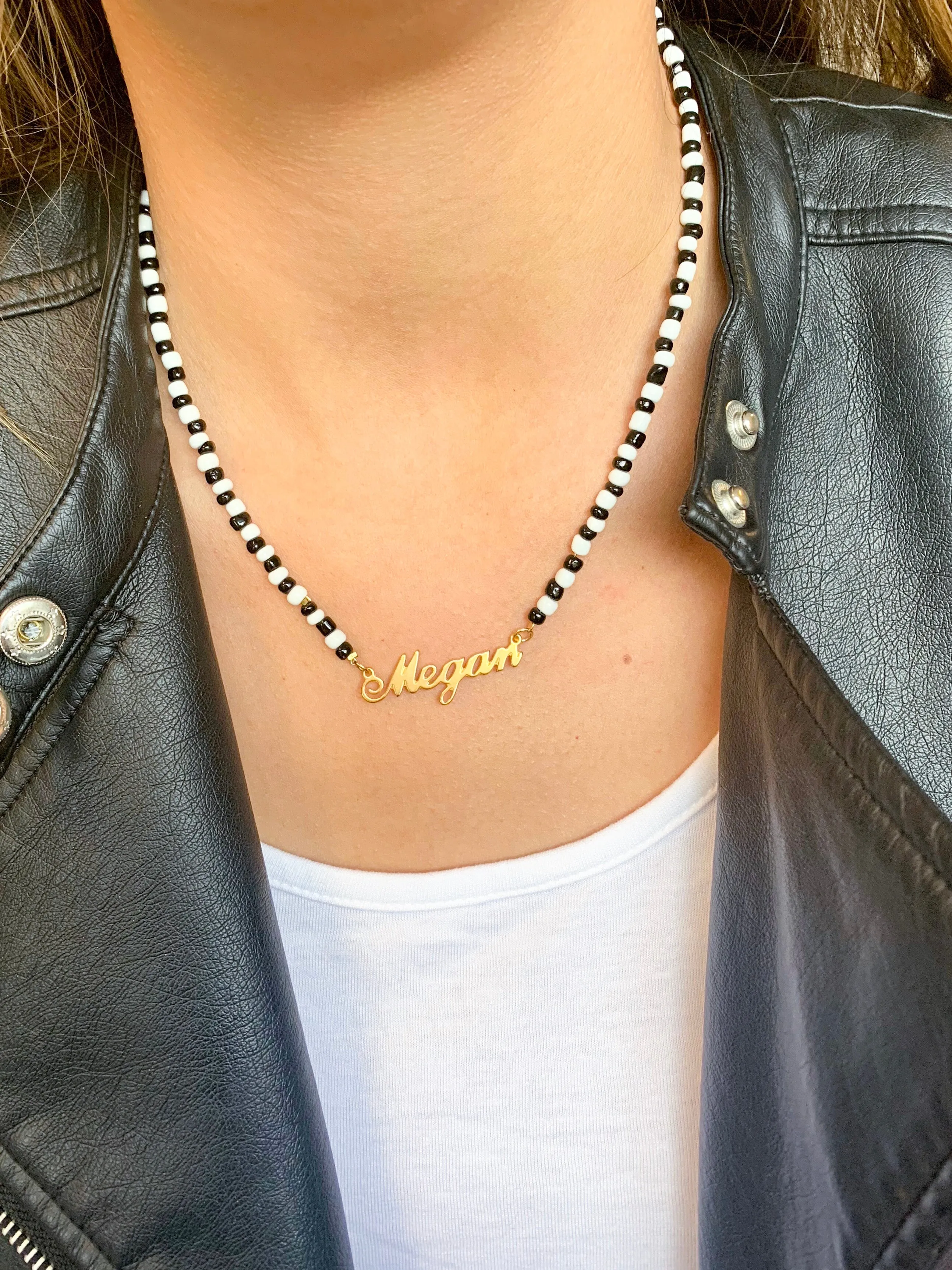 Monochrome Beaded Name Necklace