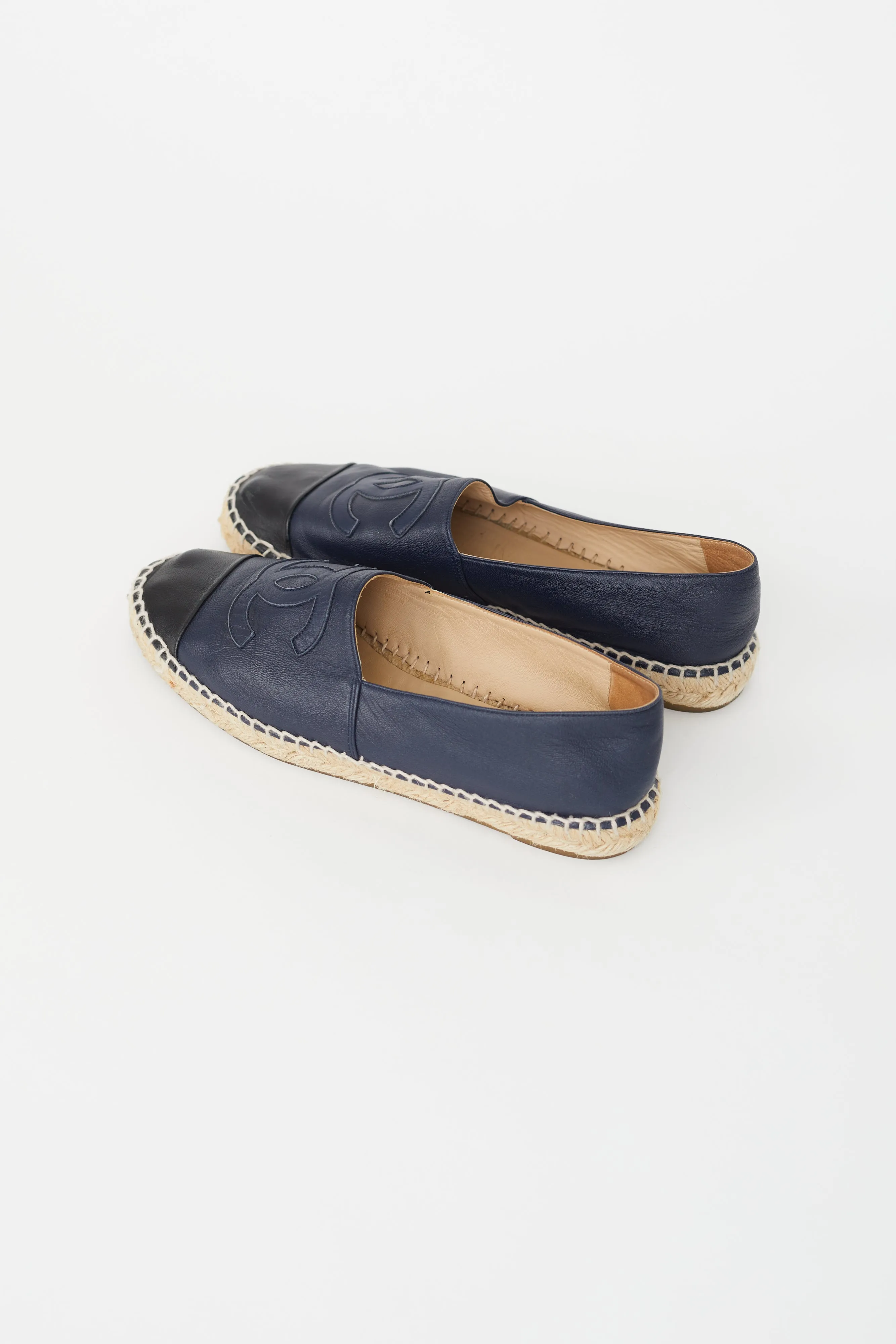 Navy & Black Leather Logo Espadrille Flat