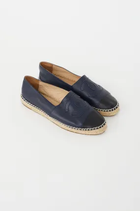 Navy & Black Leather Logo Espadrille Flat