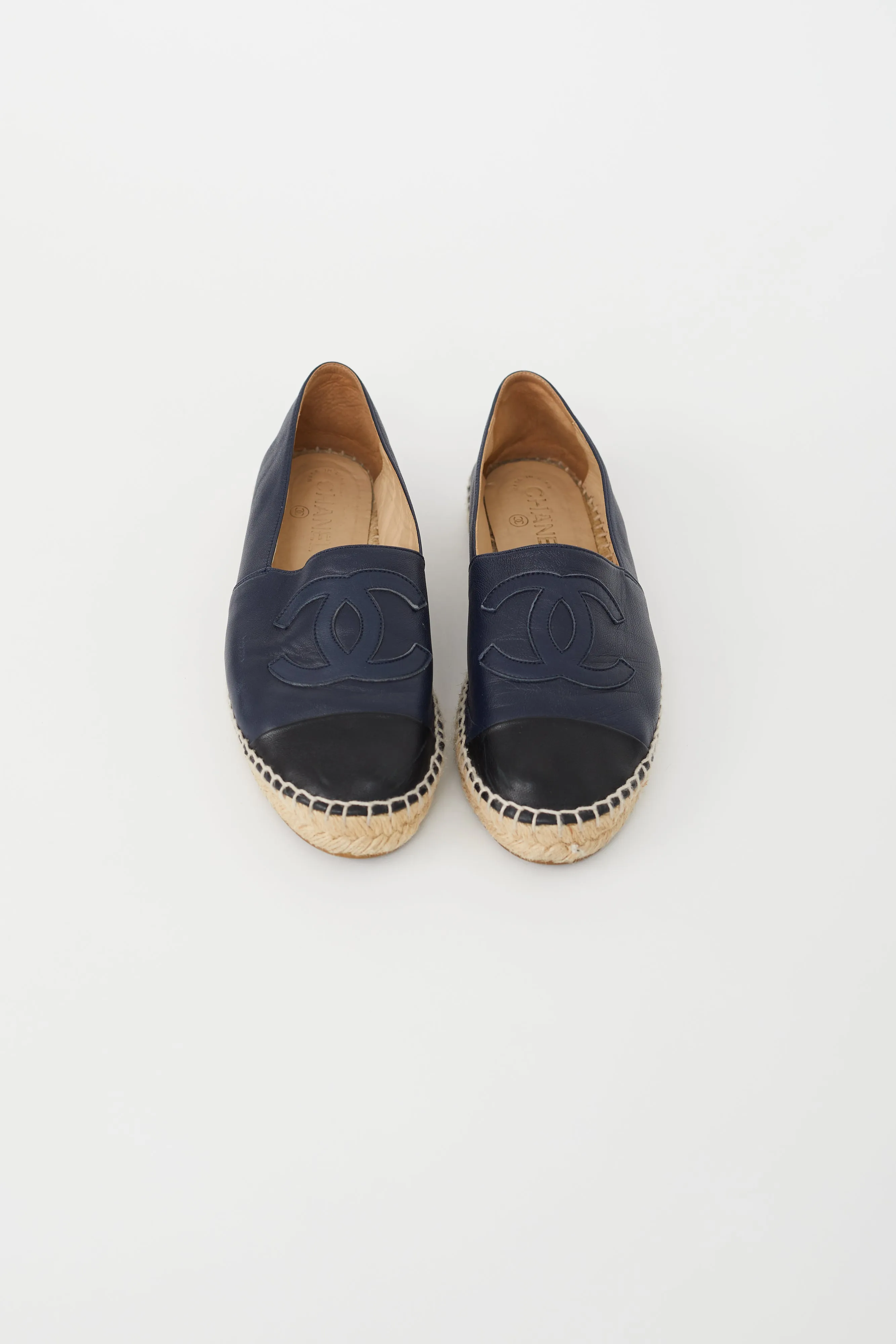 Navy & Black Leather Logo Espadrille Flat