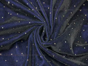 Navy Blue Polka Dots Embroidered Velvet Fabric