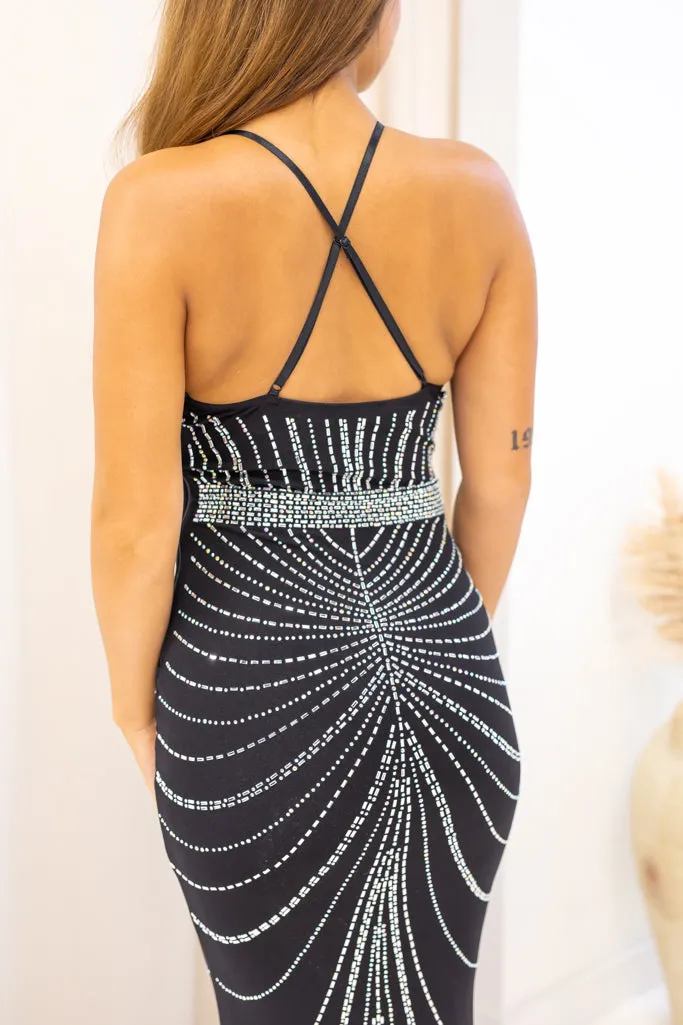 NEW BANJUL RHINSTONE BACKLESS MERMAID MAXI GOWN (BLACK)