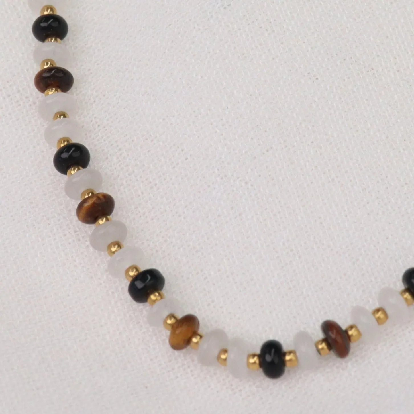 Palawan |  Tigers Eye, White Jade and Black Agate 18k gold choker