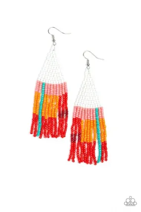 Paparazzi Earring ~ Beaded Boho - White