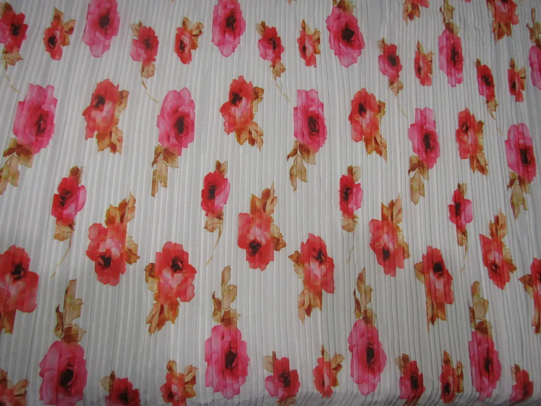 Polyester Pleated Printed Georgette White Fabric ~ 44&quot; wide