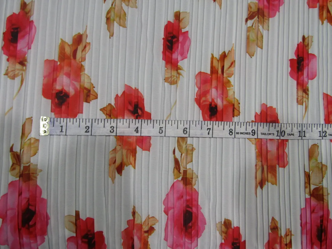 Polyester Pleated Printed Georgette White Fabric ~ 44&quot; wide