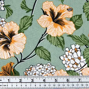 Printed Rayon/Linen Fabric, Sage Floral -Width 143cm