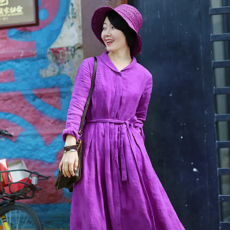 Purple Linen Women Dresses Summer Women Dresses WC961821