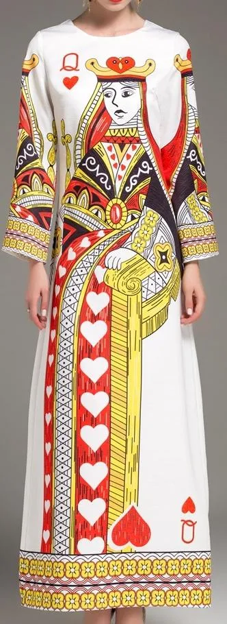 'Queen of Hearts' Print Long Dress