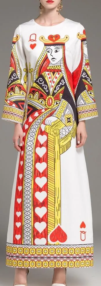 'Queen of Hearts' Print Long Dress