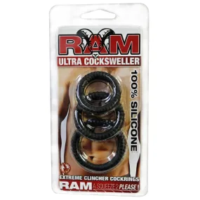 Ram Ultra Silicone Cocksweller 3 Cock Rings (Black)