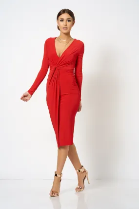 Red Slinky Knot Midi Dress