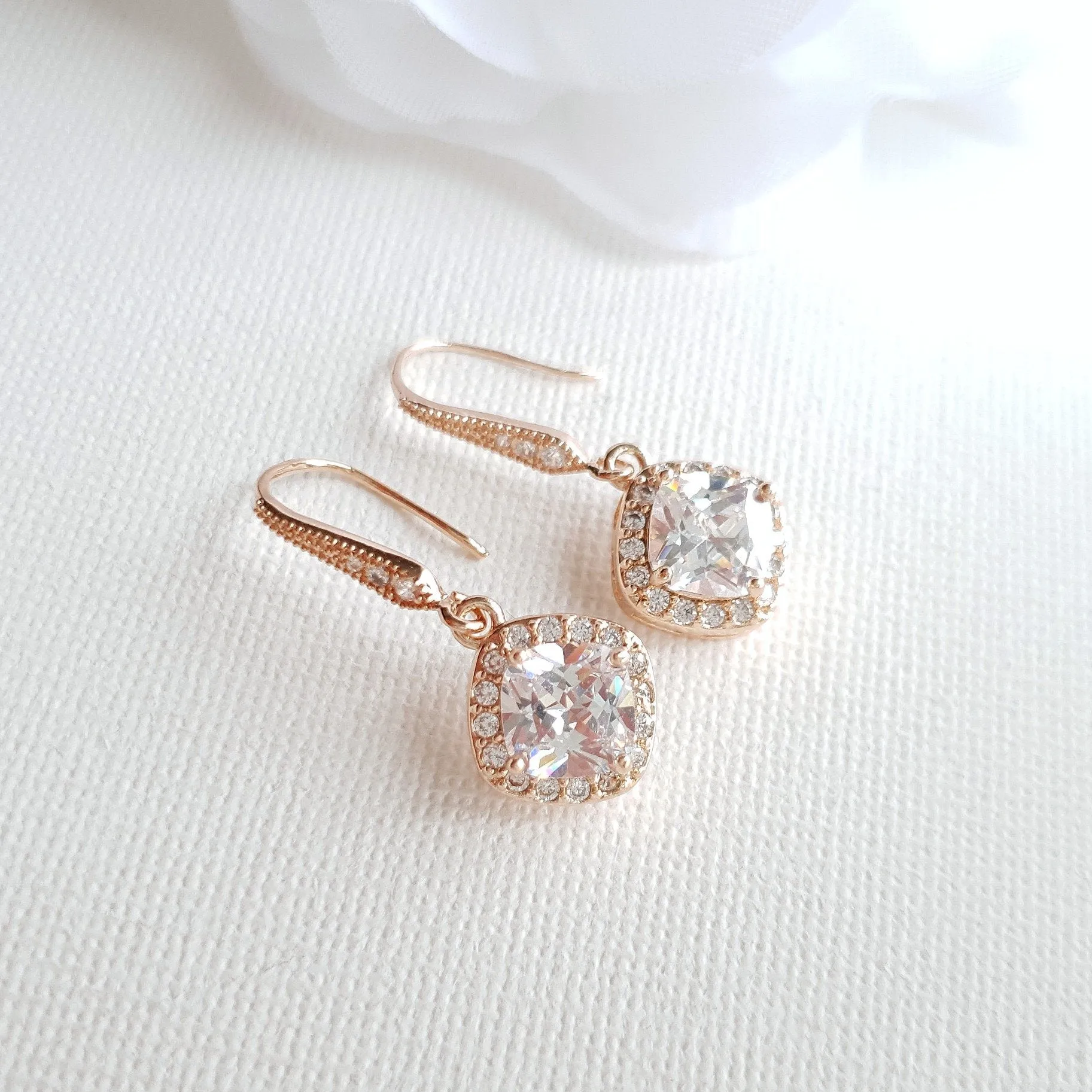 Rhombus Dangle Earrings in Rose Gold- Celia