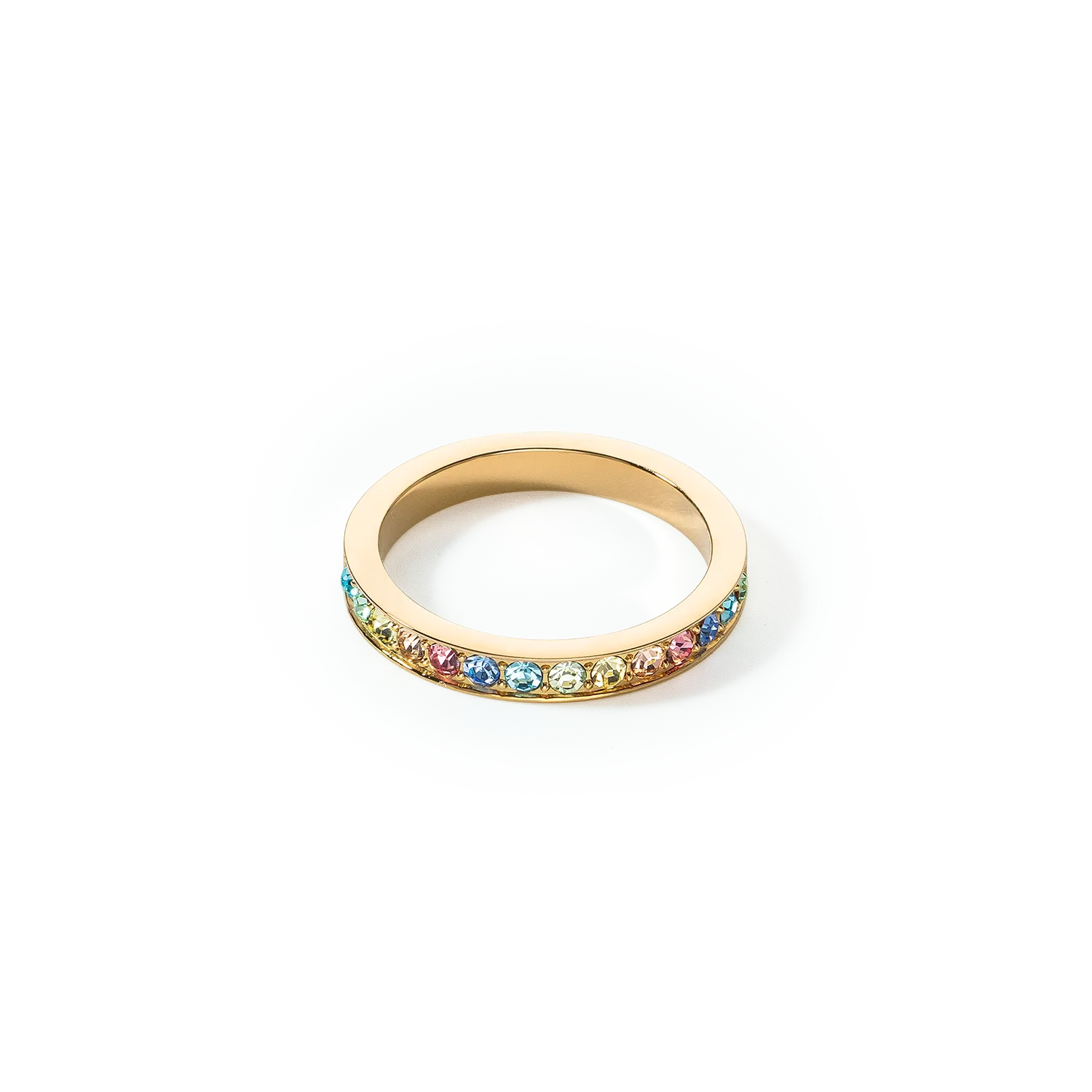 Ring stainless steel & crystals slim gold multicolour pastel