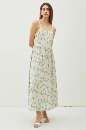 Sage Floral Print Smocked Back Strap Maxi Dress