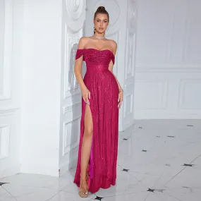 Sequin Off Shoulder High Slit Gown