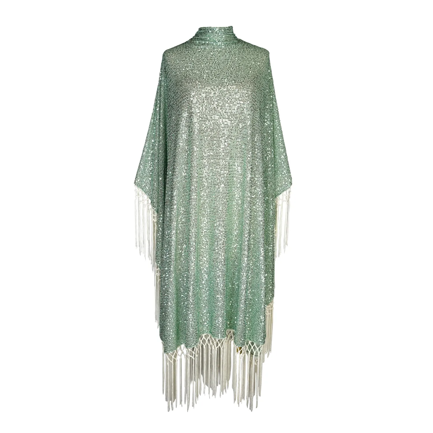 Serenade Sequin Mock Neck Caftan Kaftan Dress with Slip