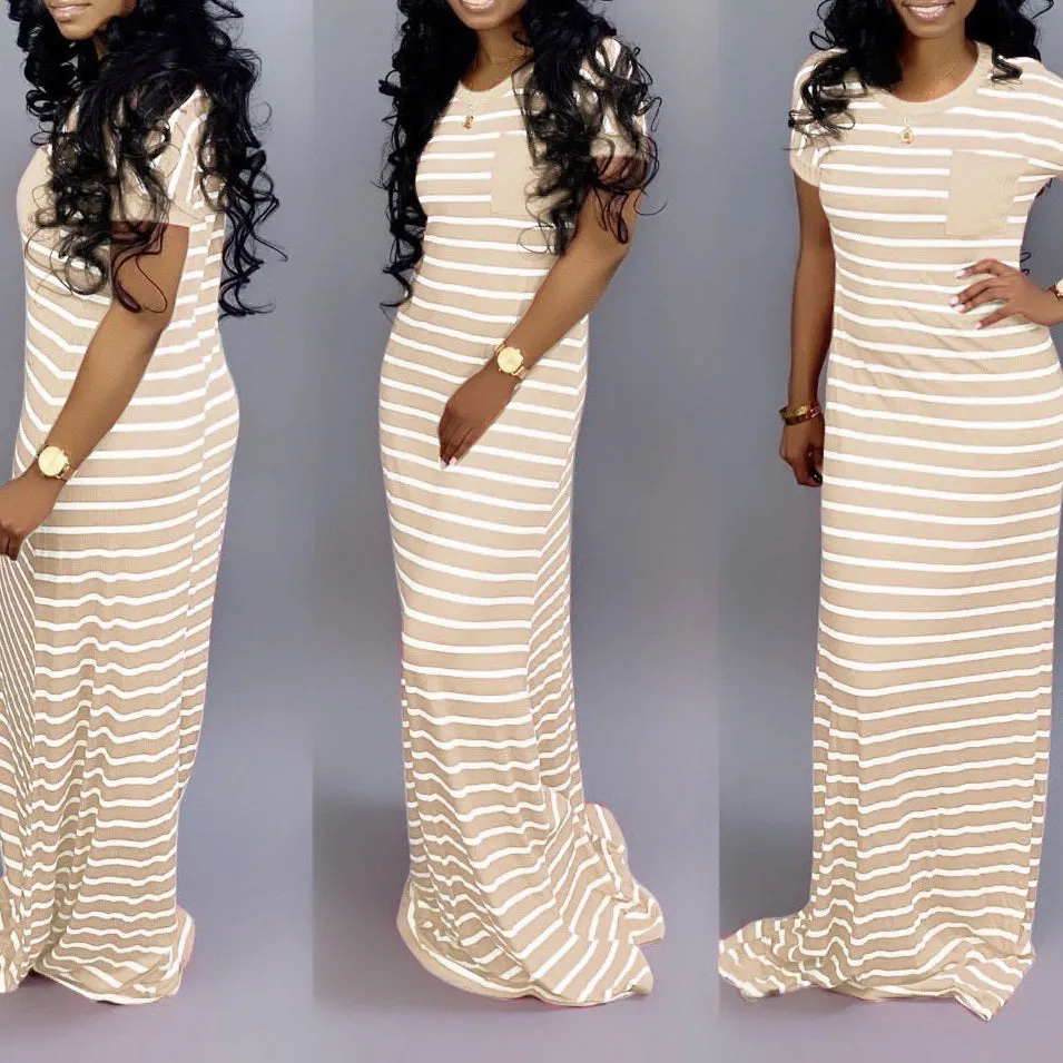 Sexy Women's Striped Short Sleeve Maxi Dresses Wholesale Womens Clothing