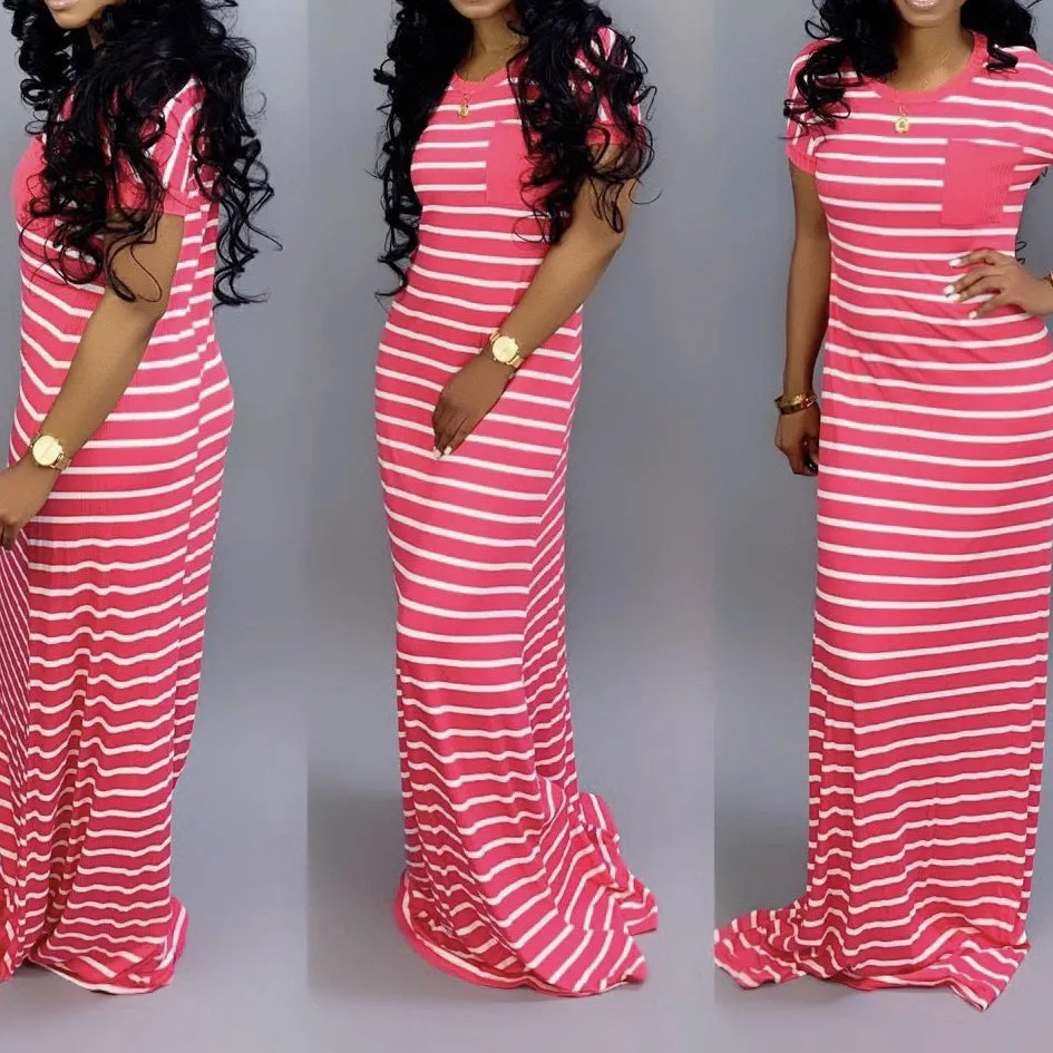 Sexy Women's Striped Short Sleeve Maxi Dresses Wholesale Womens Clothing