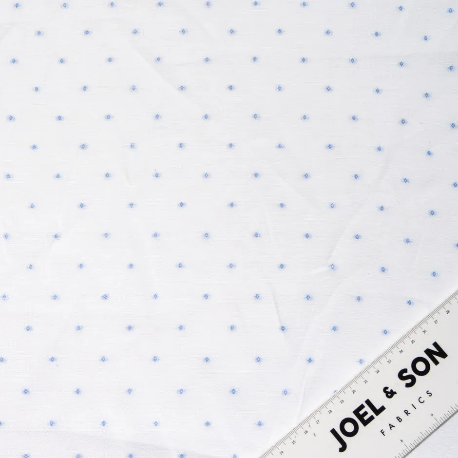 Sky Blue Spotted White Pure Linen Shirting