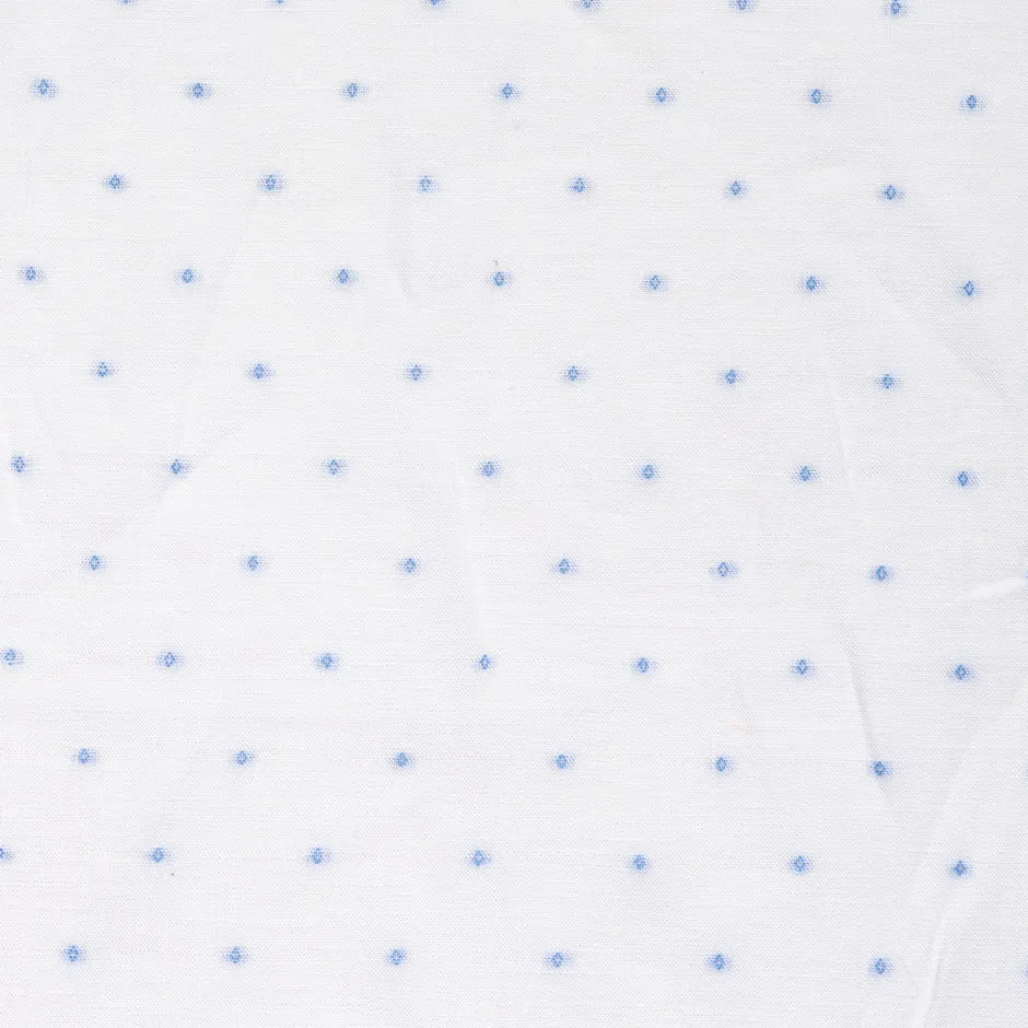 Sky Blue Spotted White Pure Linen Shirting