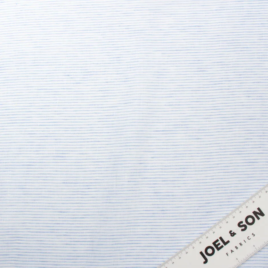 Soft Blue Striped White Pure Linen