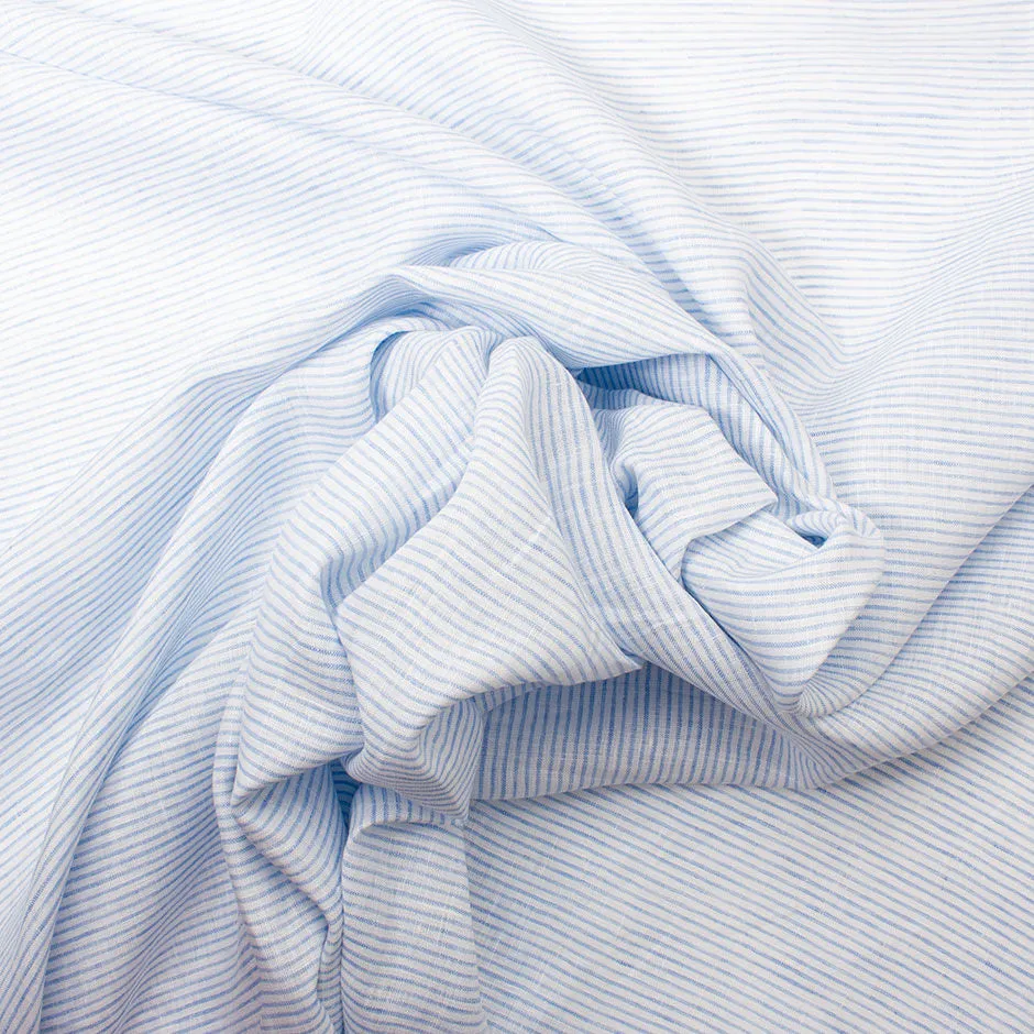 Soft Blue Striped White Pure Linen