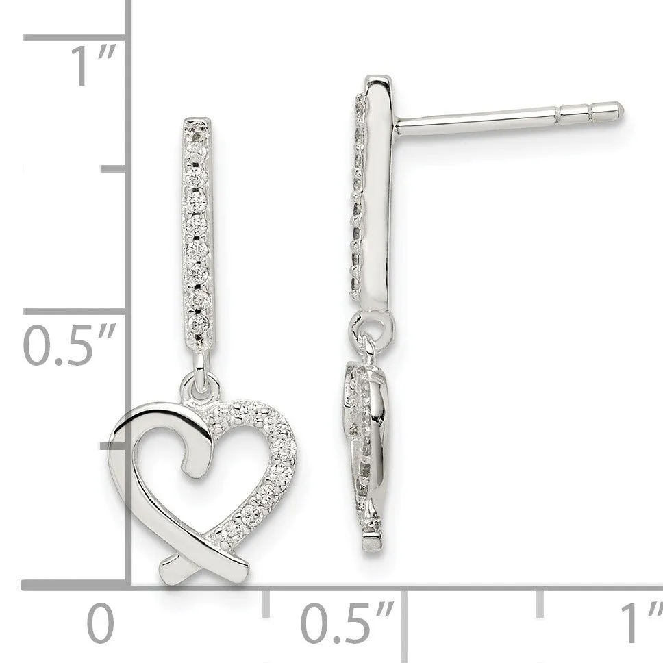 Sterling Silver Cubic Zirconia Drop & Dangle Heart Earrings