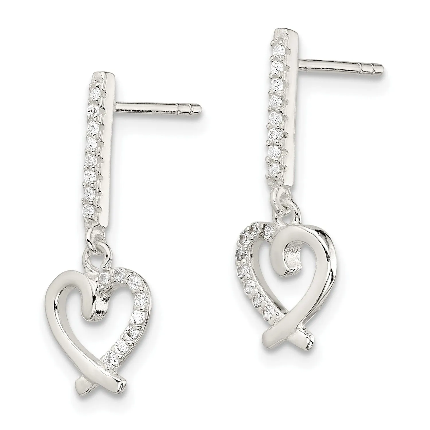 Sterling Silver Cubic Zirconia Drop & Dangle Heart Earrings