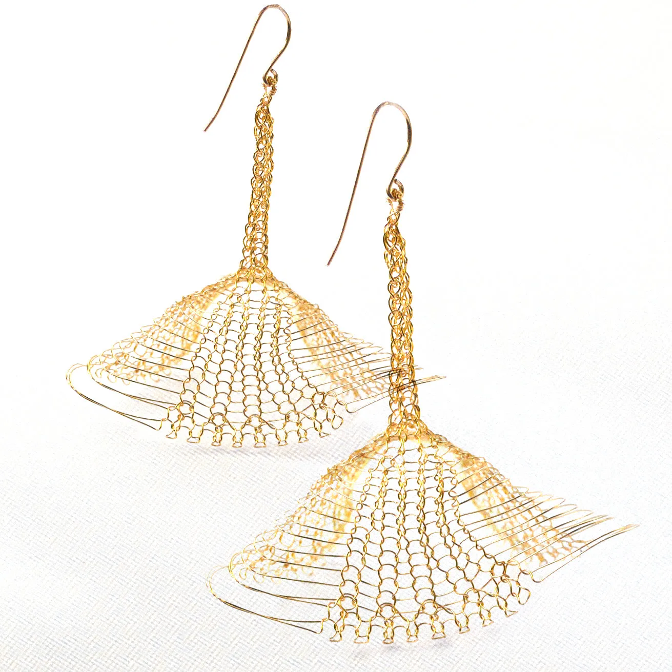 STRINGS gold wire crochet earrings, statement dangle earrings