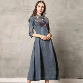 Swan Embroidered Denim Dresses