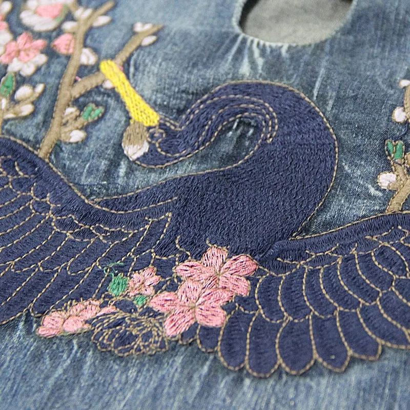 Swan Embroidered Denim Dresses