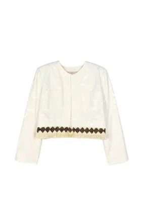 The Fringed Bolero Blazer - Ivory Damask