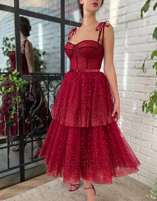 Tulle Dark Red Glitter Homecoming Dresses,Prom Dresses