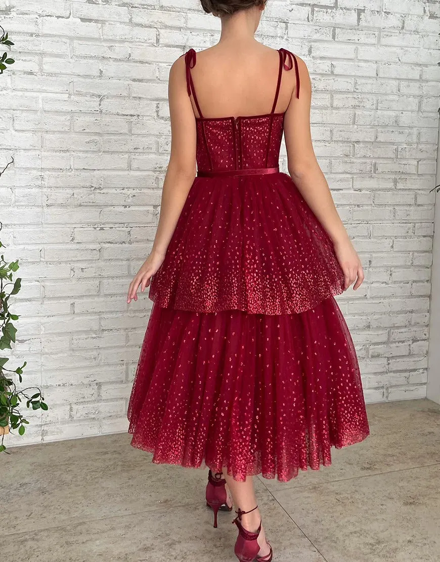 Tulle Dark Red Glitter Homecoming Dresses,Prom Dresses