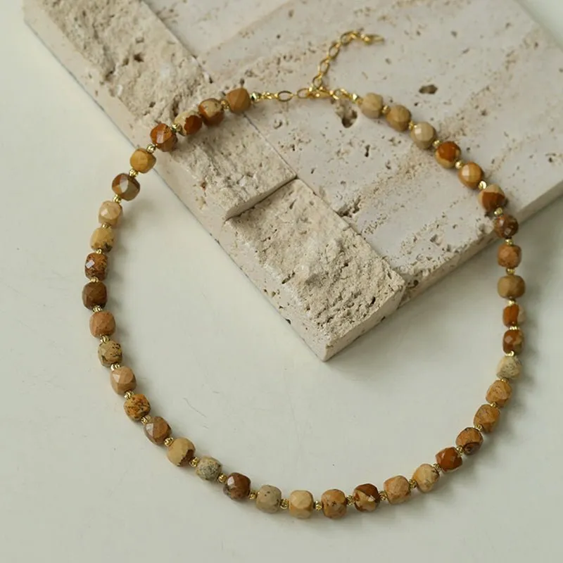 Vintage Earth Tone Gemstone Beaded Necklace