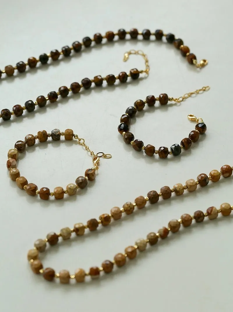 Vintage Earth Tone Gemstone Beaded Necklace