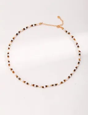 Vintage Gold Tiger Eye Stone Spliced Pearl Necklaces