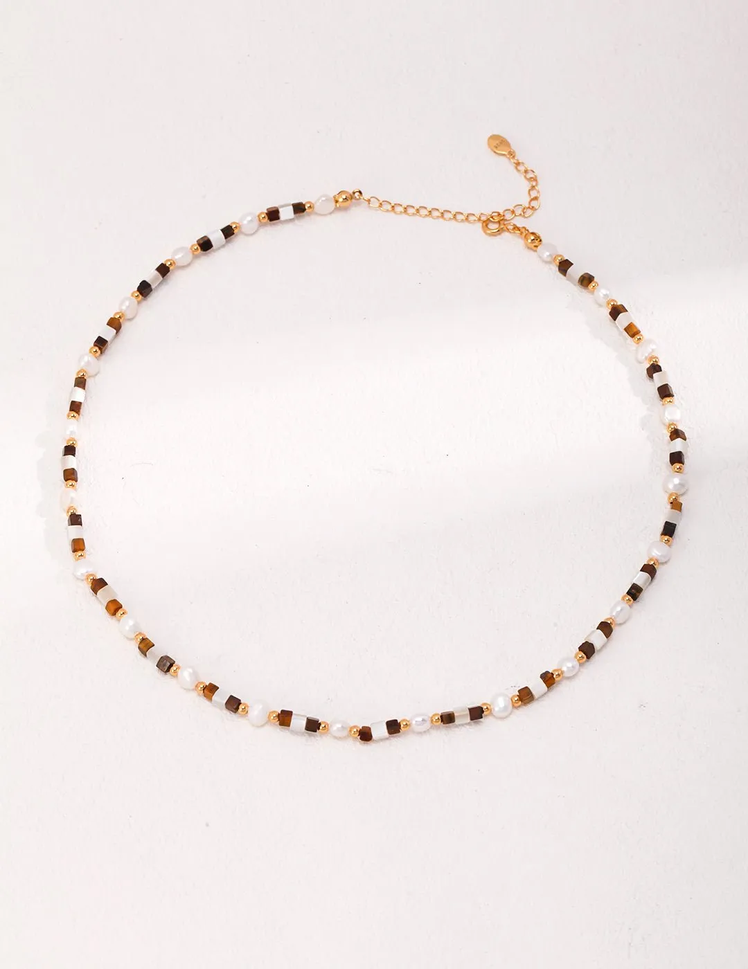 Vintage Gold Tiger Eye Stone Spliced Pearl Necklaces