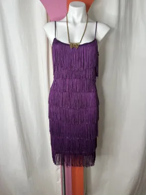 Vintage | Purple Fringe 60s GoGo Girl or 20s Flapper Mini dress | Size S