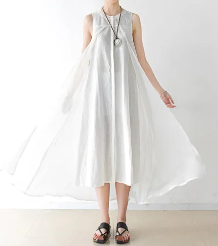 White casual summer Women Dresses Sleeveless Irregular long women dresses AMT962310