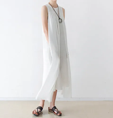 White casual summer Women Dresses Sleeveless Irregular long women dresses AMT962310