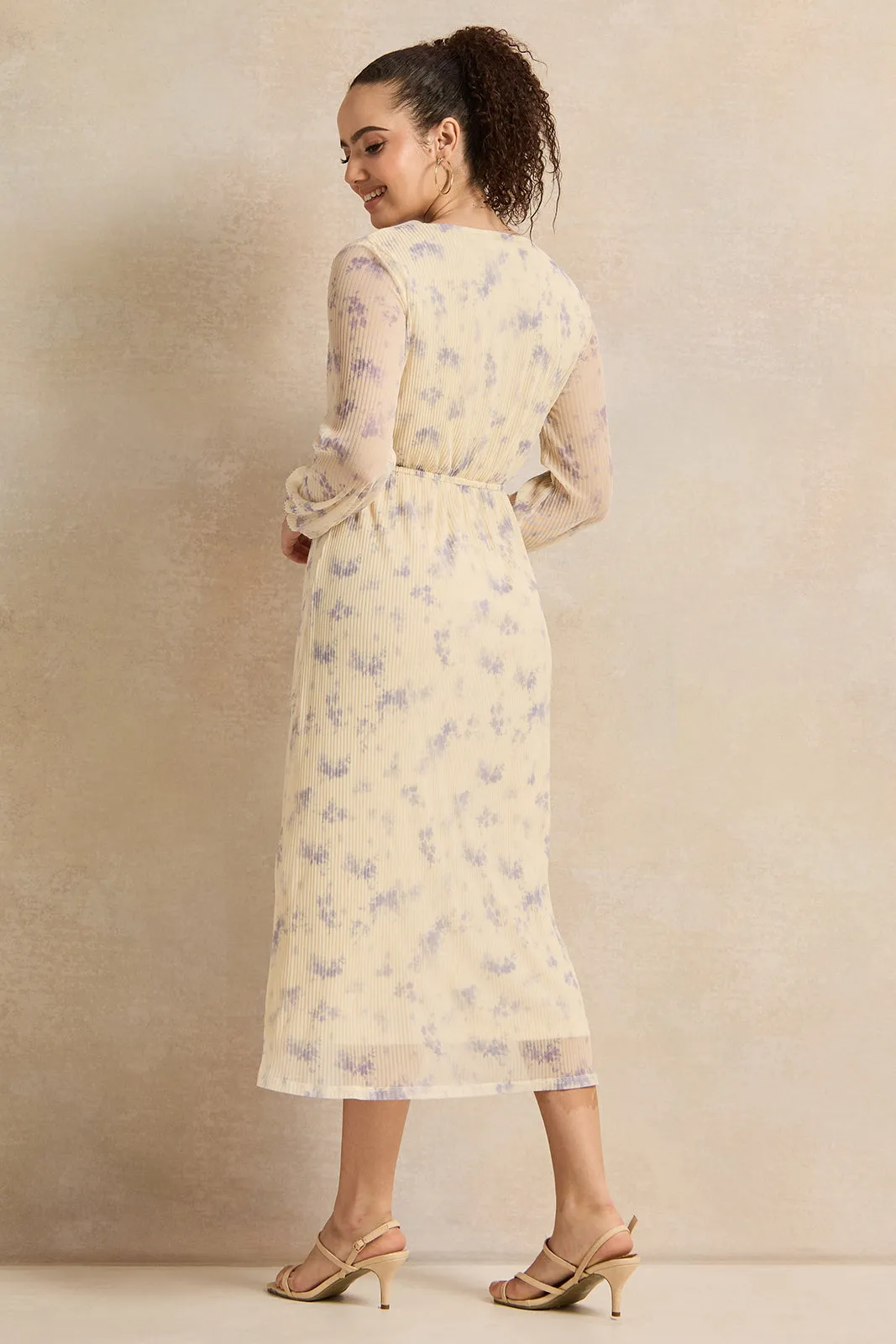 Women Ivory Printed Wrap Dress