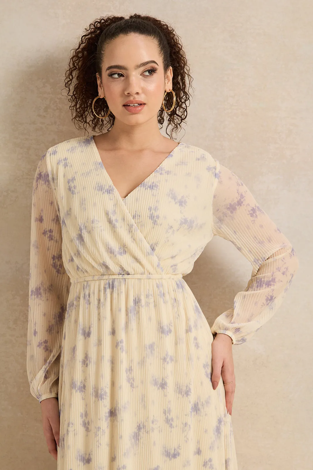 Women Ivory Printed Wrap Dress